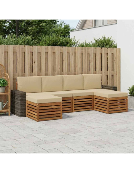 Set divani 6 pcs Naturale e Beige Legno di Acacia Massello