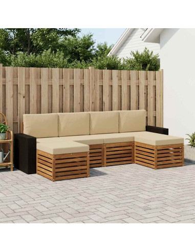 Set divani 6 pcs Naturale e Beige Legno di Acacia Massello