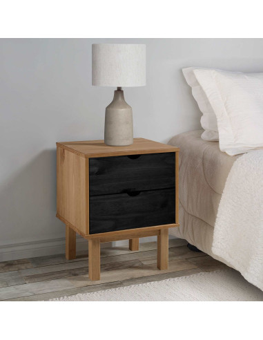 Comodino OTTA Nero 45 x 39 x 57 cm Legno Massello di Pino