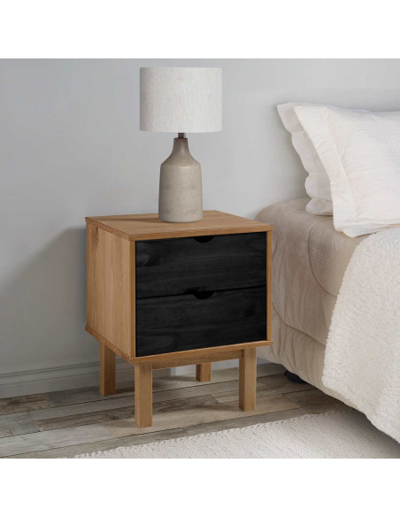 Comodino OTTA Nero 45 x 39 x 57 cm Legno Massello di Pino