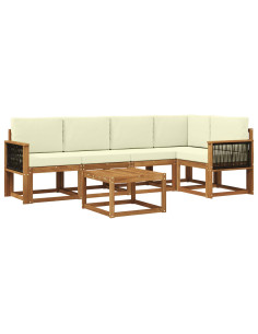 Set di divani da esterno con cuscino 6 pcs Naturale e Crema