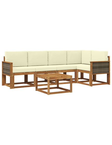 Set di divani da esterno con cuscino 6 pcs Naturale e Crema