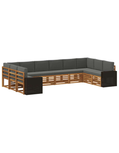 Set di divani da esterno 10 pcs Naturale e Antracite Poliestere