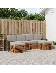 Set divani con cuscino 6 pcs Naturale e Grigio Chiaro