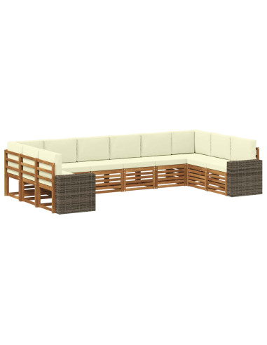 Set di divani da esterno 10 pcs Naturale e Crema Poliestere