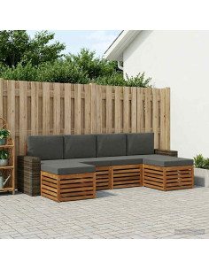 Set divani 6 pcs Naturale e Antracite Legno di Acacia Massello