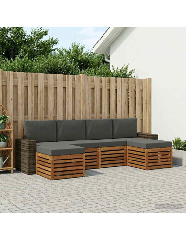 Set divani 6 pcs Naturale e Antracite Legno di Acacia Massello