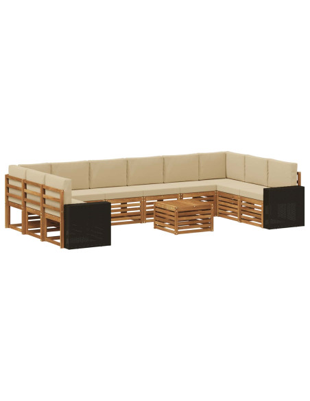 Set di divani da esterno 11 pcs Naturale e Beige Poliestere