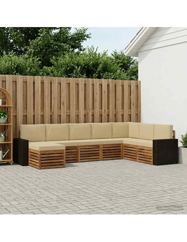 Set di divani da esterno con cuscino 8 pcs Naturale e Beige