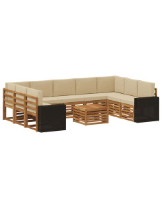 Set divani 10 pcs Naturale e Beige Legno di Acacia Massello