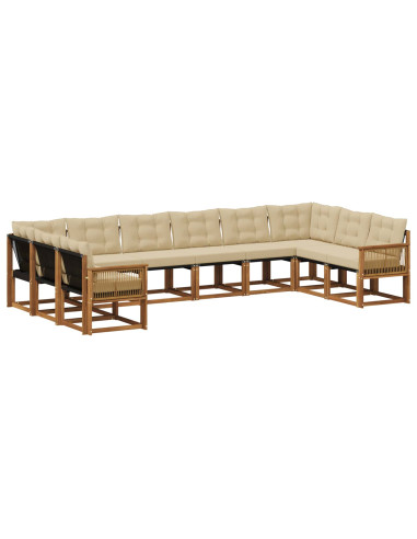 Set di divani da esterno con cuscino 10 pcs Naturale e Beige