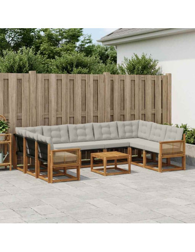 Set di divani da esterno 10 pcs Naturale e Grigio Chiaro
