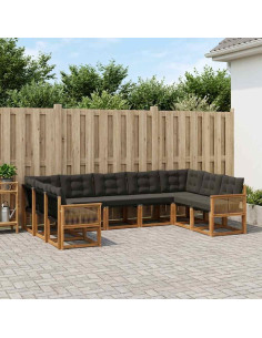 Set di divani da esterno con cuscino 9 pcs Naturale e Nero