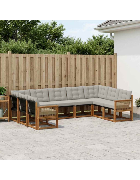 Set di divani da esterno 9 pcs Naturale e Grigio Chiaro