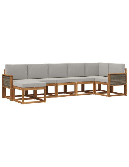 Set di divani da esterno 7 pcs Naturale e Grigio Chiaro