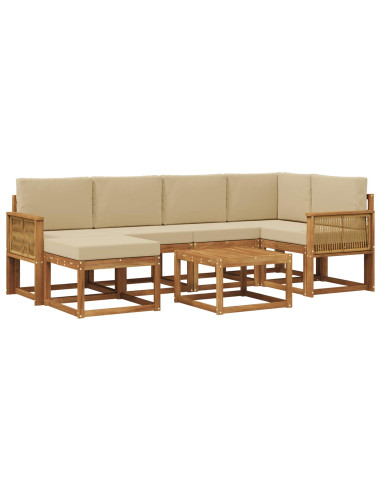 Set di divani da esterno con cuscino 7 pcs Naturale e Beige