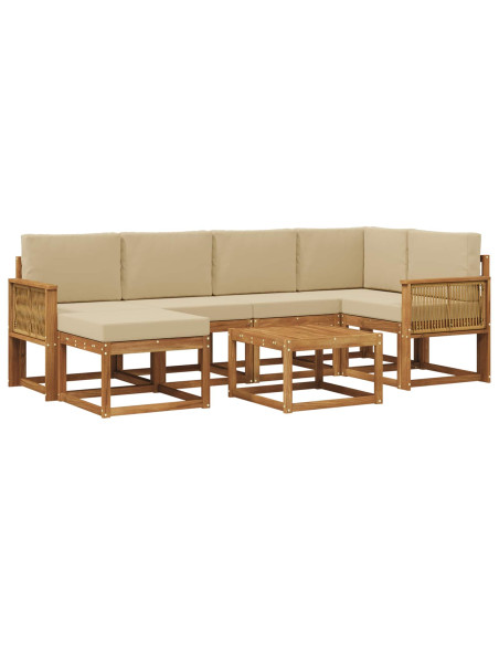 Set di divani da esterno con cuscino 7 pcs Naturale e Beige