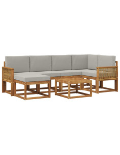 Set di divani da esterno 7 pcs Naturale e Grigio Chiaro