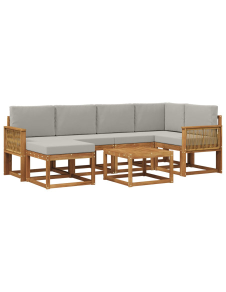 Set di divani da esterno 7 pcs Naturale e Grigio Chiaro
