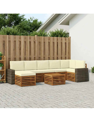 Set di divani da esterno con cuscino 8 pcs Naturale e Crema