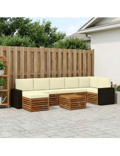 Set di divani da esterno con cuscino 8 pcs Naturale e Crema