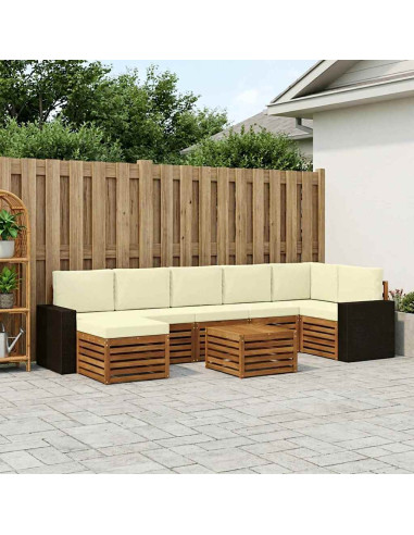 Set di divani da esterno con cuscino 8 pcs Naturale e Crema