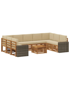 Set divani 10 pcs Naturale e Beige Legno di Acacia Massello