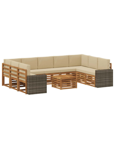 Set divani 10 pcs Naturale e Beige Legno di Acacia Massello