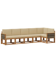 Set di divani da esterno 6 pcs Naturale e Beige Poliestere