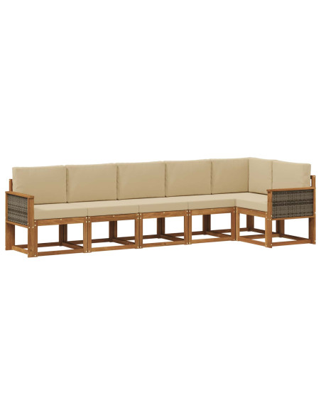 Set di divani da esterno 6 pcs Naturale e Beige Poliestere