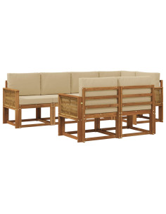 Set di divani da esterno 7 pcs Naturale e Beige Poliestere