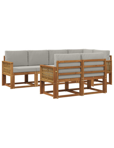 Set di divani da esterno 7 pcs Naturale e Grigio Chiaro