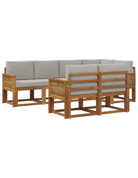 Set di divani da esterno 7 pcs Naturale e Grigio Chiaro