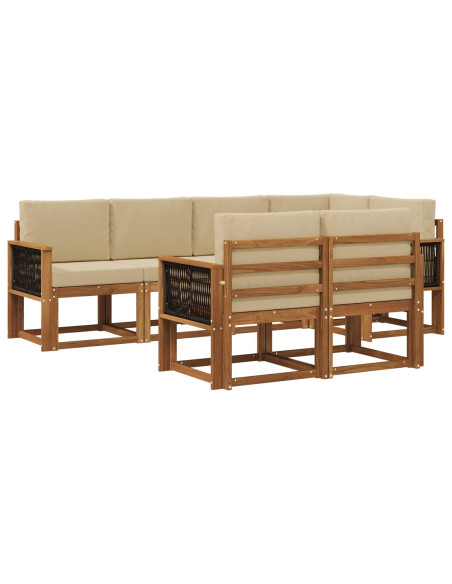 Set di divani da esterno 7 pcs Naturale e Beige Poliestere