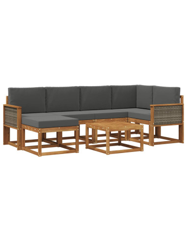 Set di divani da esterno con cuscino 7 pcs Naturale e Antracite