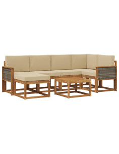 Set di divani da esterno con cuscino 7 pcs Naturale e Beige