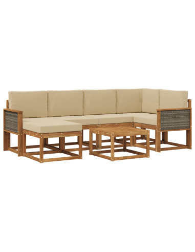 Set di divani da esterno con cuscino 7 pcs Naturale e Beige