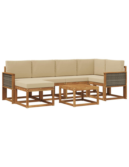 Set di divani da esterno con cuscino 7 pcs Naturale e Beige