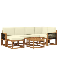Set di divani da esterno con cuscino 7 pcs Naturale e Crema