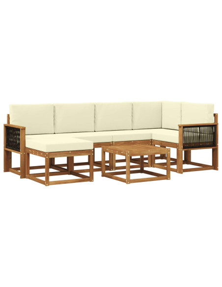 Set di divani da esterno con cuscino 7 pcs Naturale e Crema