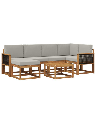 Set di divani da esterno 7 pcs Naturale e Grigio Chiaro