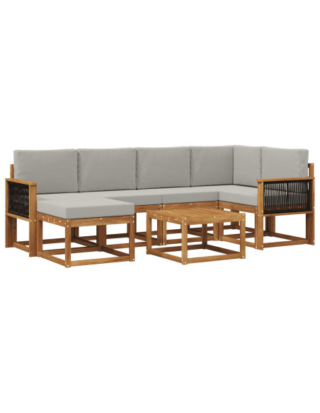 Set di divani da esterno 7 pcs Naturale e Grigio Chiaro