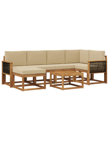 Set di divani da esterno con cuscino 7 pcs Naturale e Beige
