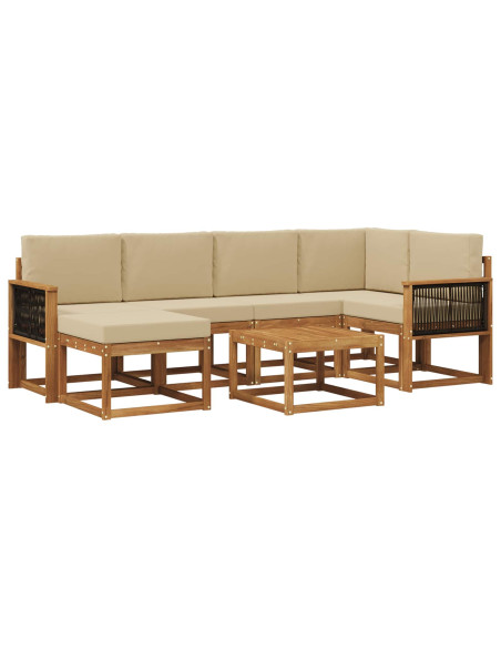 Set di divani da esterno con cuscino 7 pcs Naturale e Beige