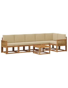 Set di divani da esterno 7 pcs Naturale e Beige Poliestere