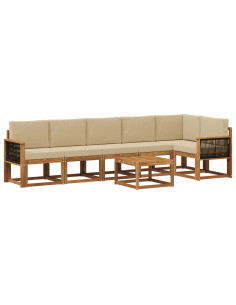 Set di divani da esterno 7 pcs Naturale e Beige Poliestere