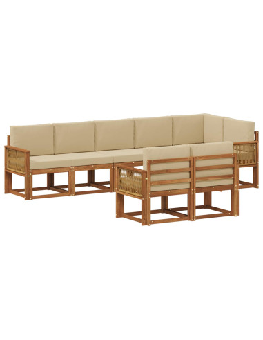 Set di divani da esterno 8 pcs Naturale e Beige Poliestere