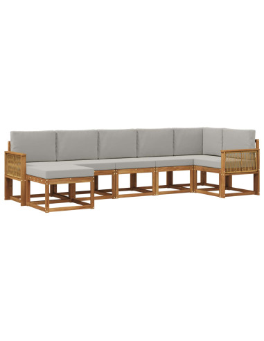Set di divani da esterno 7 pcs Naturale e Grigio Chiaro