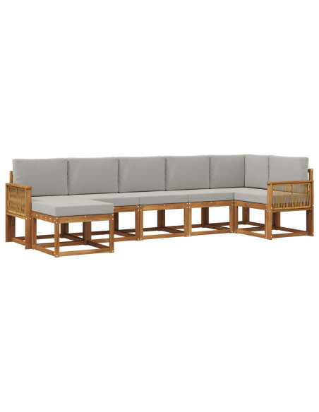 Set di divani da esterno 7 pcs Naturale e Grigio Chiaro