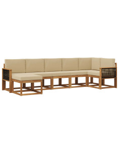 Set di divani da esterno 7 pcs Naturale e Beige Poliestere